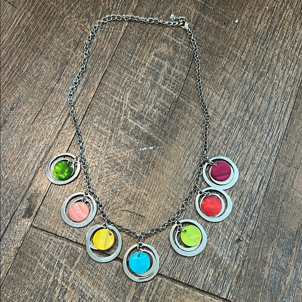 Color Necklace‎ Multicolor Layered Triple Dangling Discs Swag 21 in